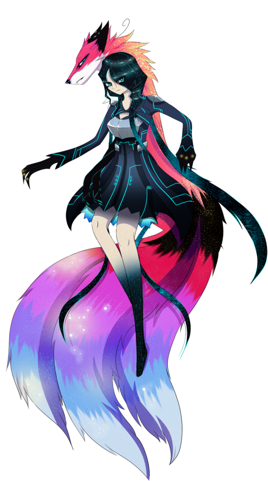 True Forms Battle Cats Form Cyber And Kitsune By Kitsunehebi - Kitsune Human Form (610x1010)