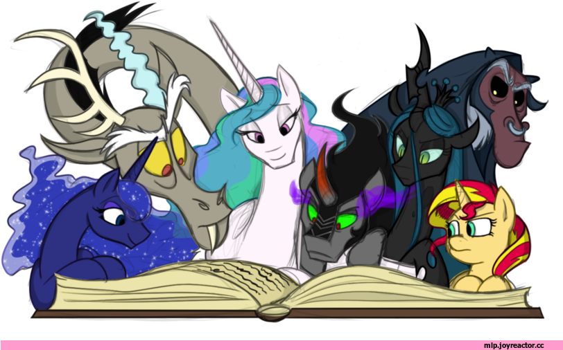 Queen Chrysalis,princess Luna,princess Celestia,king - Mlp Discord And King Sombra Ship (811x519)
