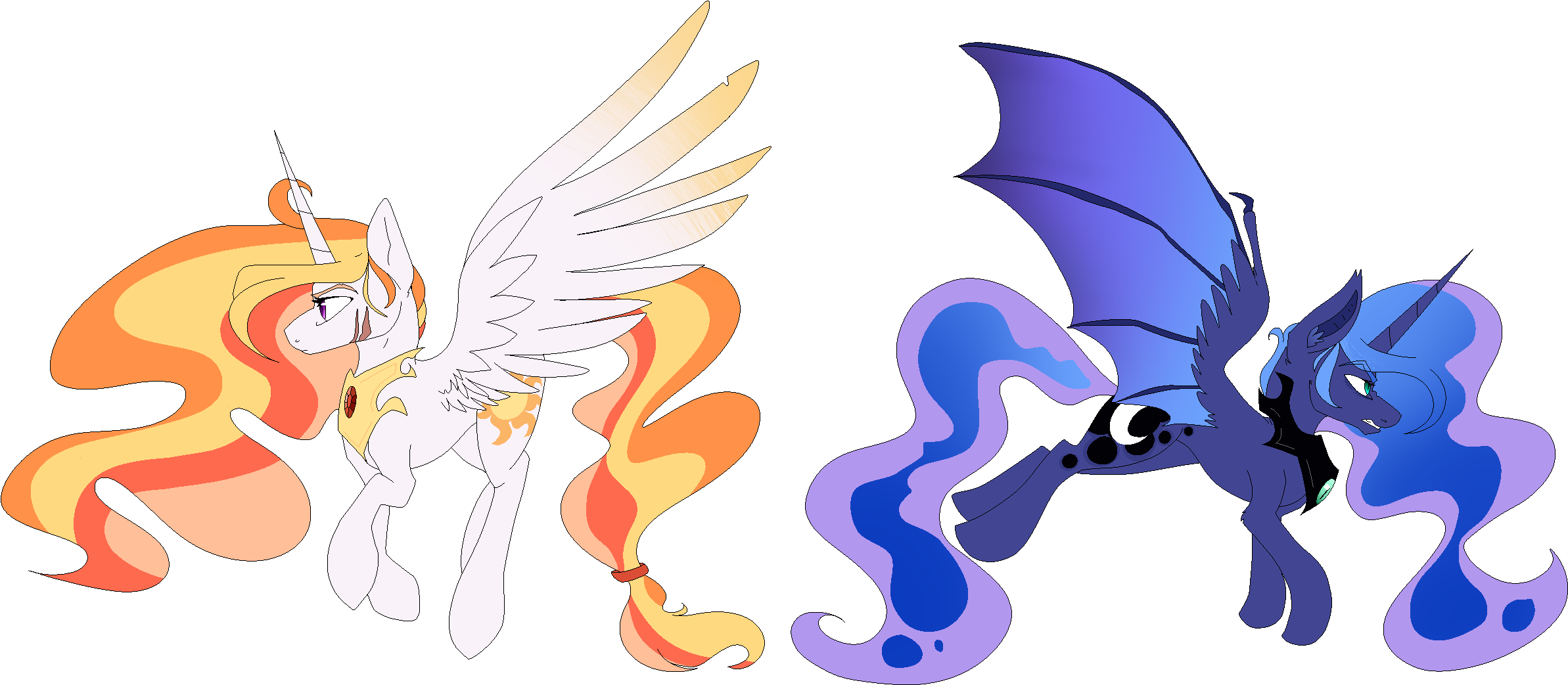 Celestia And Luna Au Designs By Ge1st - Mlp Princess Celestia Au (2476x1152)