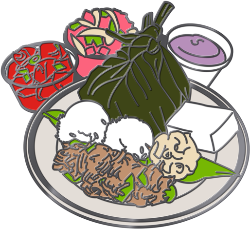 Hawaiian Plate Lunch Pin - Cartoon (600x600)