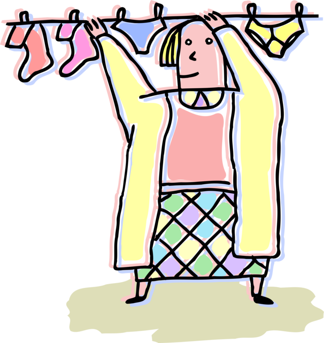 Vector Illustration Of Hanging Clothes Laundry On Clothesline - Vector Illustration Of Hanging Clothes Laundry On Clothesline (662x700)