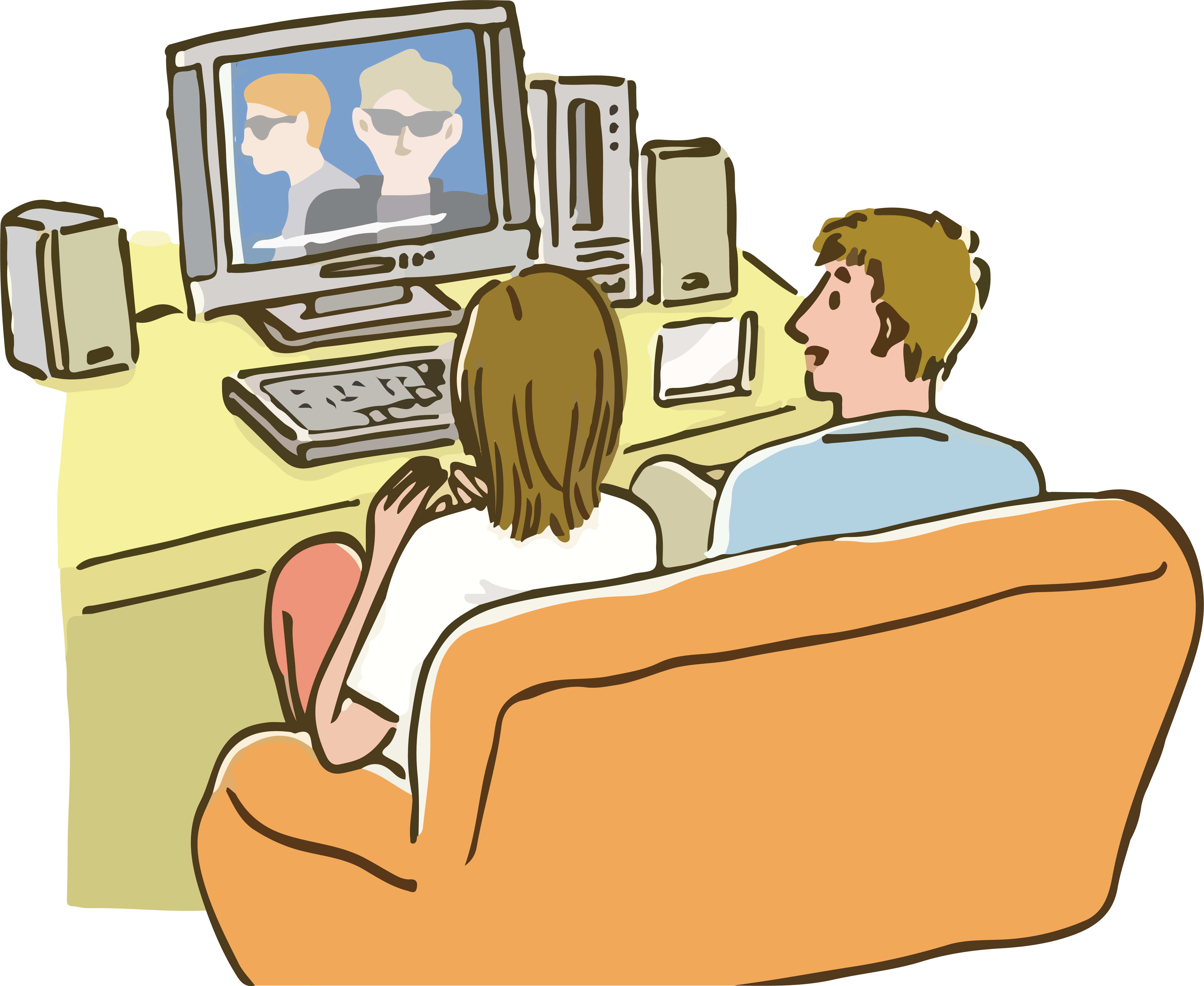 Cartoon Television Clip Art - Couple Watching Tv Together Cartoon (5217x4273)