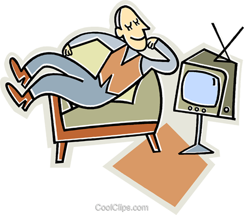 Man Watching Television Royalty Free Vector Clip Art - Mann Vor Fernseher (480x424)