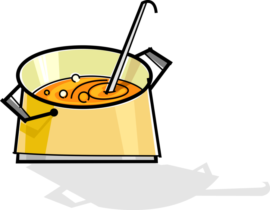 Vector Illustration Of Cooking Pot Of Soup With Ladle - Sopa Vetor Png (896x700)