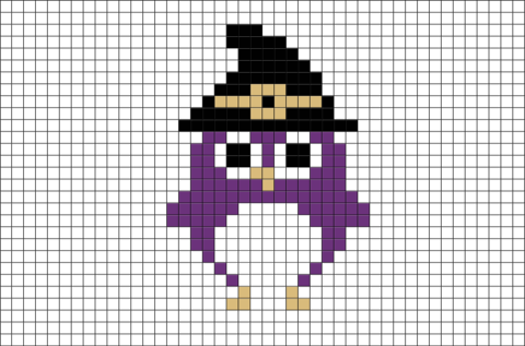 Owl Pumpkin, Halloween Owl, Cross Stitch Animals, Pixel - Pixel Art Template Halloween (480x317)