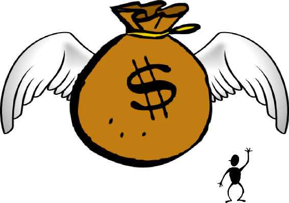 Money Clipart Fly Away - Money Flying Away Cartoon (567x398)