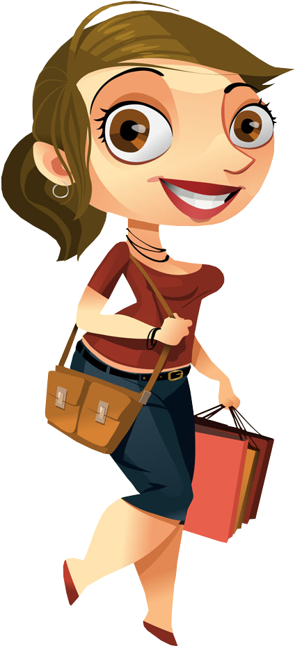 Cartoon Pretty Woman Walking With Shopping Bags - Bank (460x960)