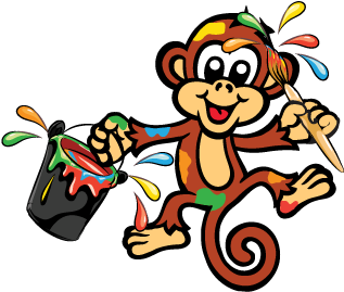 Paint Clipart Messy Play - Monkey Swinging From A Tree (359x343)
