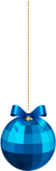 Hanging Blue Christmas Ball With Bow Png Clipart Image - Blue Christmas Ball Hanging (206x600)