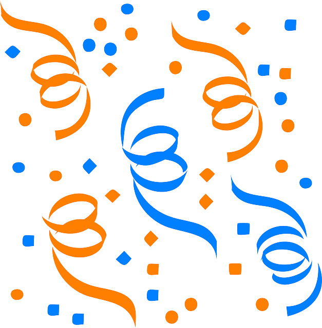 Confetti, Streamers, Party, Decoration, Celebration - Orange And Blue Confetti (627x640)