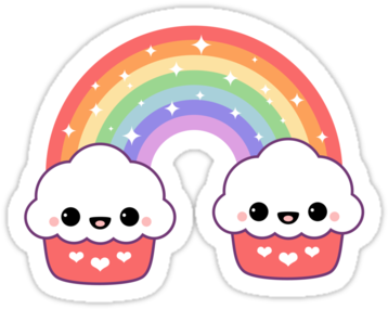 Rainbow Clipart Kawaii - Cute Cartoon Cupcakes With Faces (375x360)