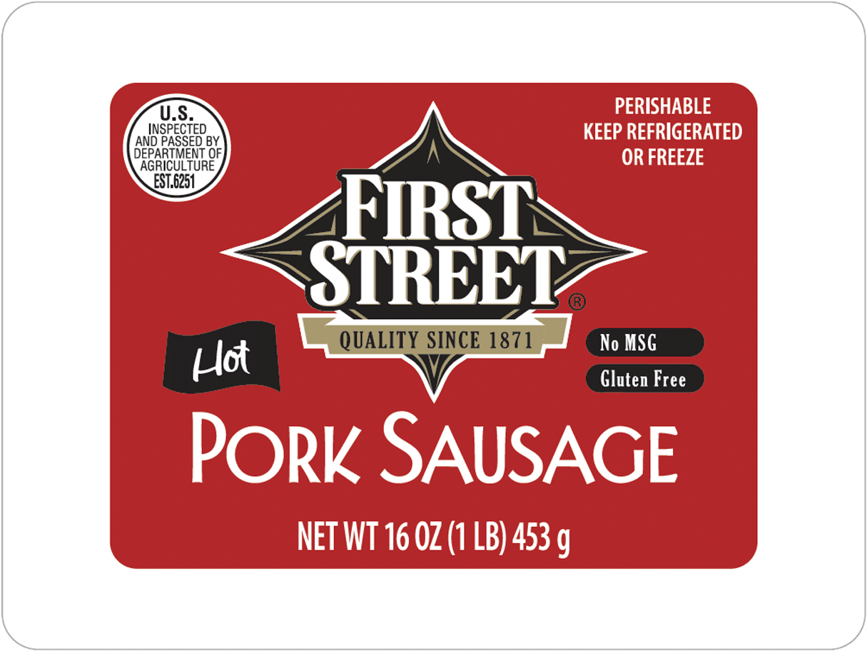 First Street Hot Pork Sausage - First Street Corn Dogs, Honey Flavored Batter - 30 (2100x1500)