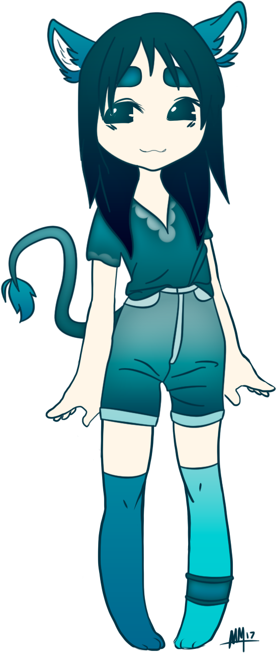Blue Cat Girl Adopt - Cartoon (698x1375)