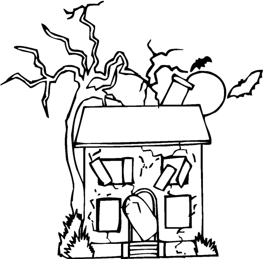 Abandoned House Coloring Page Purple Kitty - Easy Drawing Of An Abandoned House (576x756)