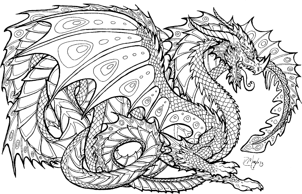 Realistic Dragon Coloring Pages (1024x689)