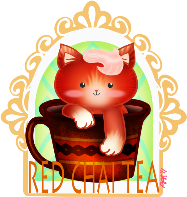 Red Chai Tea Kitty- Label By Pinkplaidrobot - Cartoon (600x664)