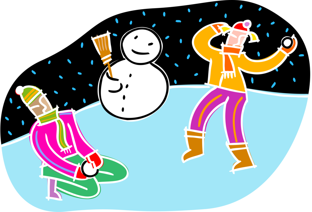 Vector Illustration Of Children Building Snowman Anthropomorphic - Cartoon (1029x700)