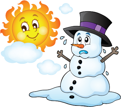 As The Sun Rises The Snow Begins To Thaw - Melting Snowman Clipart (400x363)