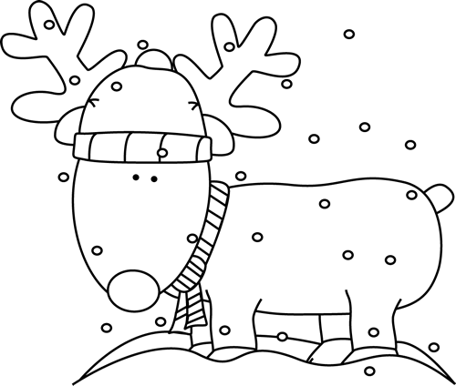 Black And White Reindeer In The Snow Clip Art - Black And White Reindeer (500x424)
