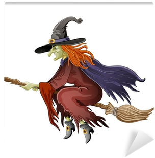 Illustration Of Halloween Witch Flying On Broom Wall - Sorciere A Balai (400x400)