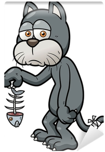 Vector Illustration Of Cat Holding Fishbone Wall Mural - Cat With Fish Bone Cartoon (400x400)