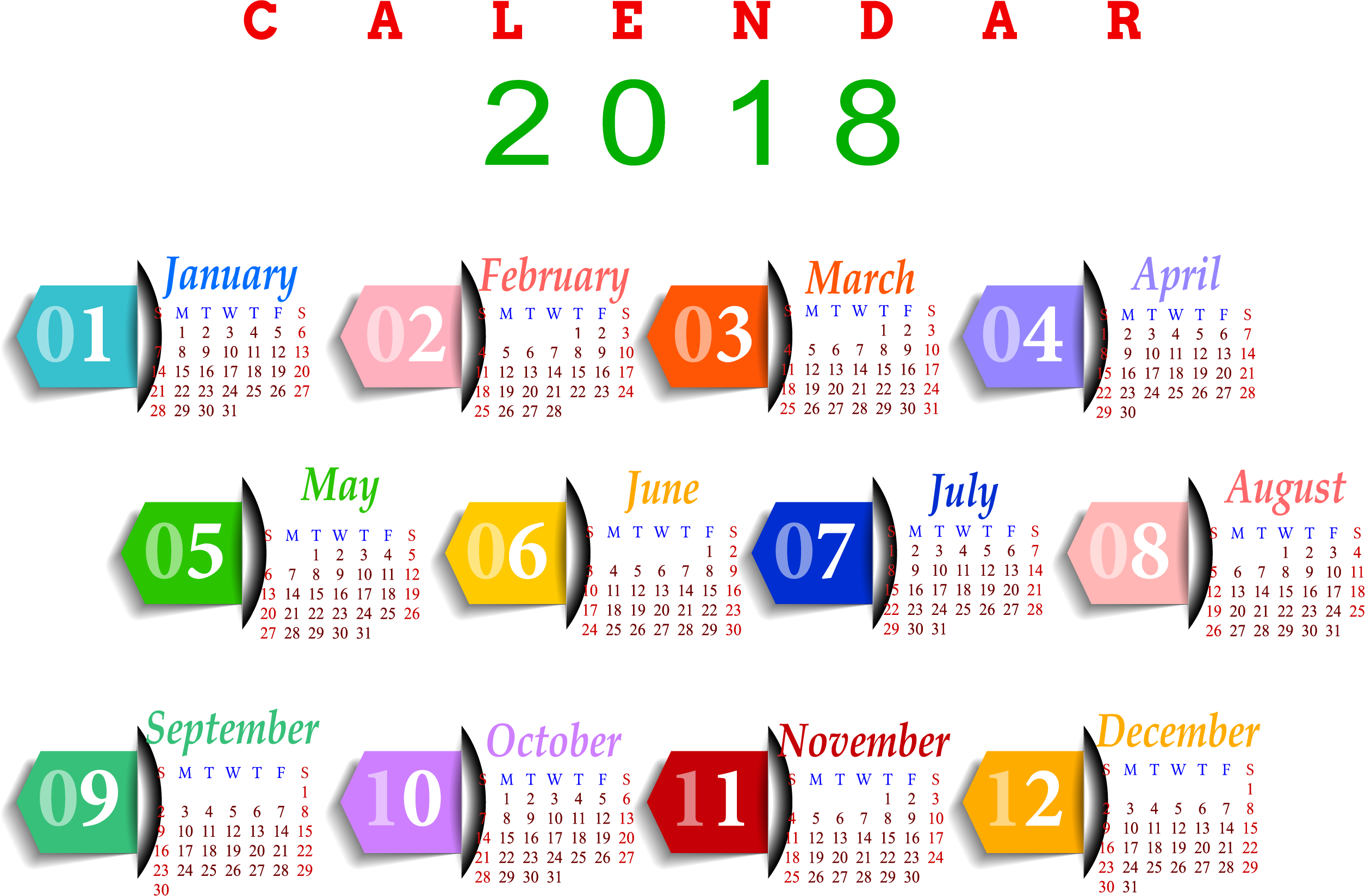 Year 2018 Calendar India - 2018 Calendar Png Download (2510x1648)