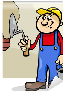 Worker With Trowel Cartoon Illustration Wall Mural - Worker Cartoon Black And White (400x400)