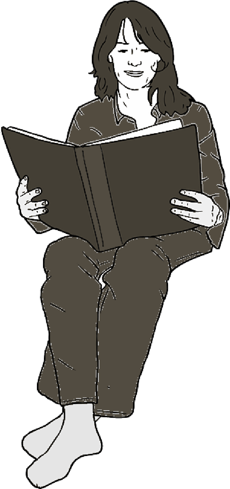 Lady, Woman, Reading, Cartoon, Book, Sitting - Woman Reading Clip Art (800x1600)