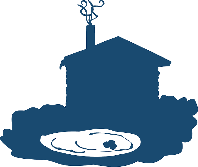 Blockhouse, House, Pond, Sauna, Silhouette, Blue - Clipart Png Cabin (640x541)