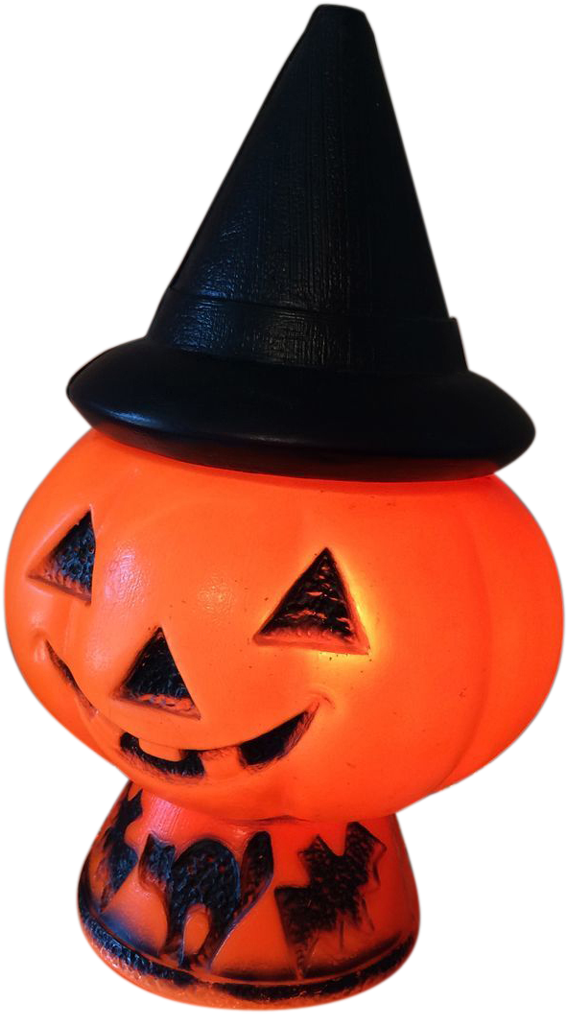 Vintage Halloween Lighted Blow Mold Pumpkin With Witch - Jack-o'-lantern (1023x1023)