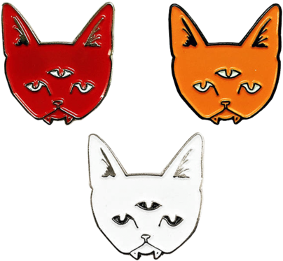 Halloween Three Eyed Cat Pin Set - Halloween (500x496)