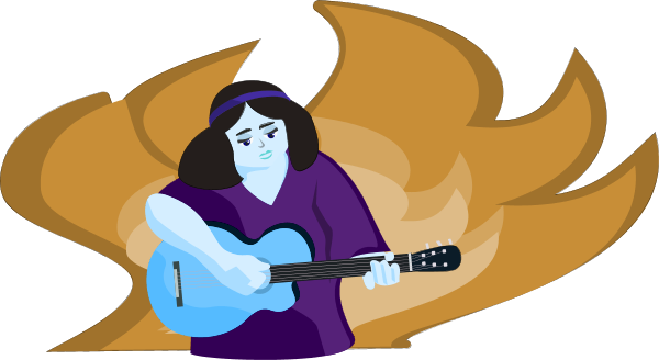 Woman Playing Guitar Cartoon Clipart - Cartoon (600x328)