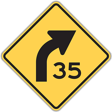 W1-2a Curve With Mph - Does The Yellow Sign With A Right Arrow Mean (400x400)