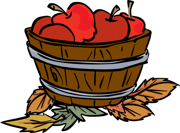 Clipart Of Vat, Apple Basket Full And Bascket Full - Fall Leaves Apples Clip Art (600x444)