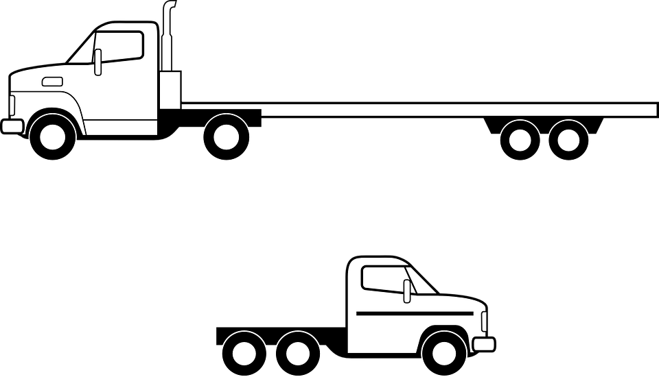 Delivery Clipart Semi Truck - Flatbed Truck Side View (960x550)