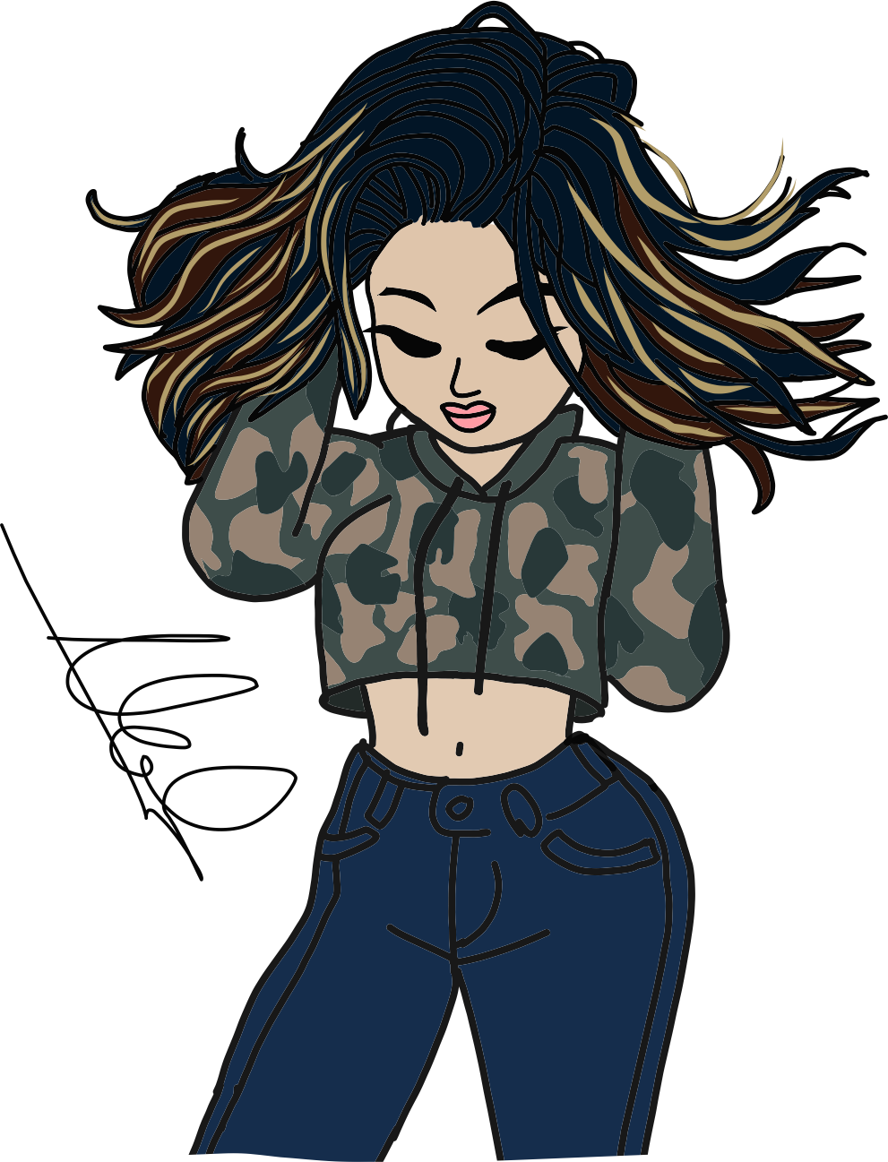 Hot Girl Cute Croptops Music Drawing Illustration Freet - Drawing Of Girls In Crop Tops (991x1297)