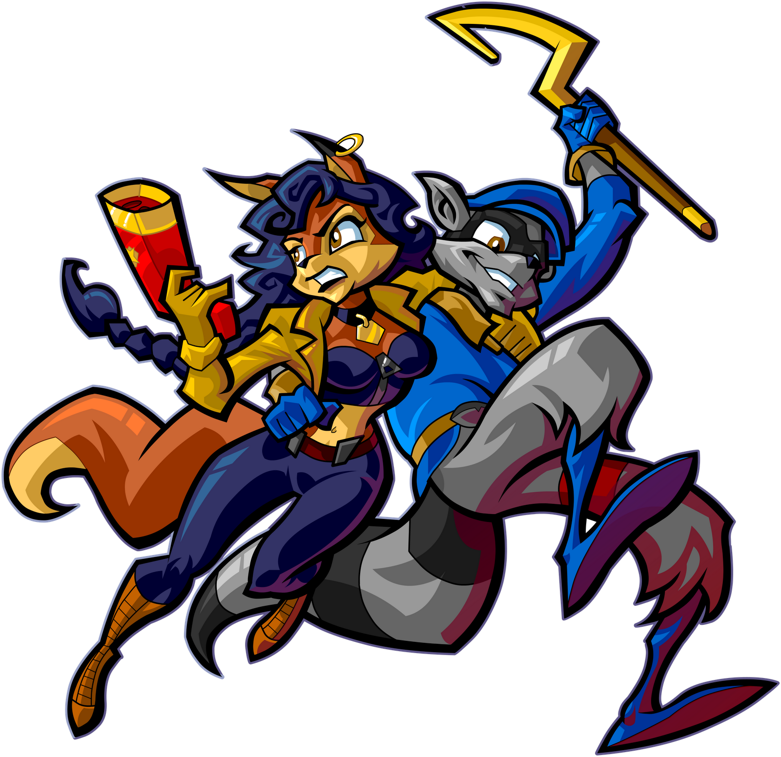 This Is Sly Swinging Into Action With The Foxy Inspector - Sly Cooper And Carmelita (1600x1552)