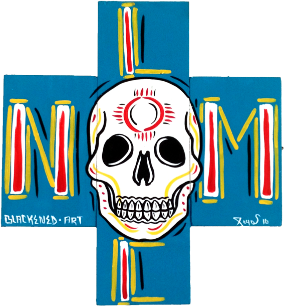 Blackened Art Sugar Skull Cross Plank - Blackened Art Sugar Skull Cross Plank (600x670)