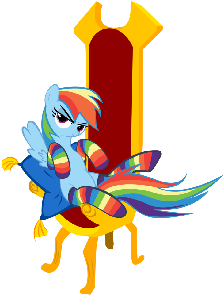 Artist Needed, Clothes, Rainbow Dash, Rainbow Socks, - Rainbow Dash On A Throne (758x1024)