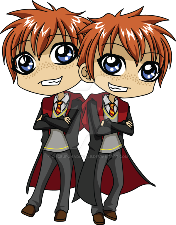 Chibi Weasley Twins By Onceuponadoodle - Chibi Fred And George (600x766)
