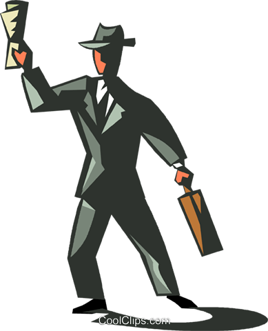 Businessman With Briefcase And Newspaper Royalty Free - Cartoon (389x480)