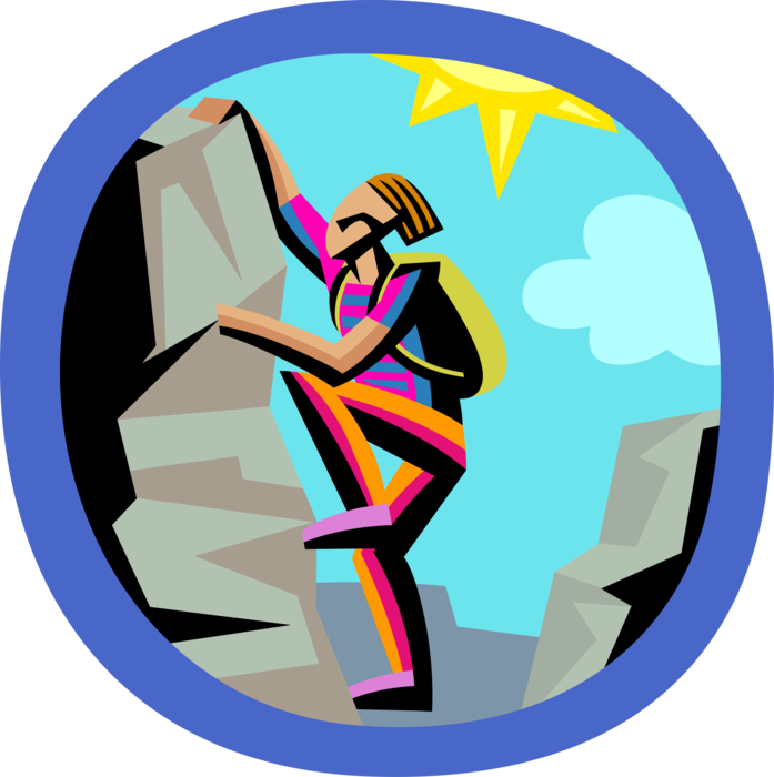 Vector Illustration Of Mountaineering Rock Climber - Rock Climbing Clip Art (697x700)