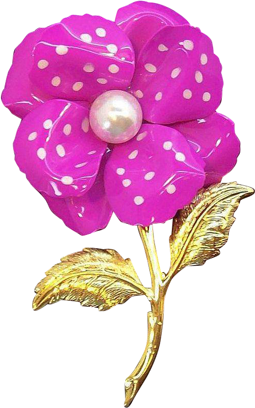 Pink Polka Dot Enameled 3-d Flower Brooch W Imitation - Artificial Flower (798x798)