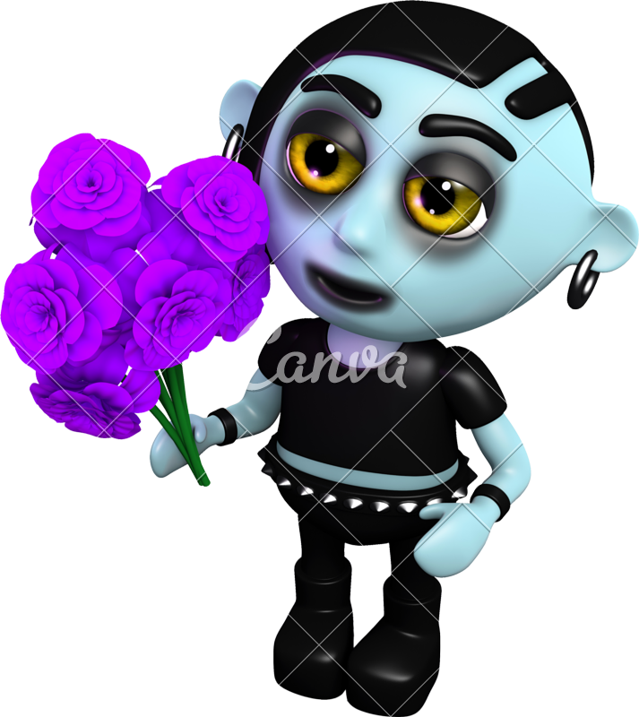 3d Goth With Flowers - Punk Subculture (713x800)