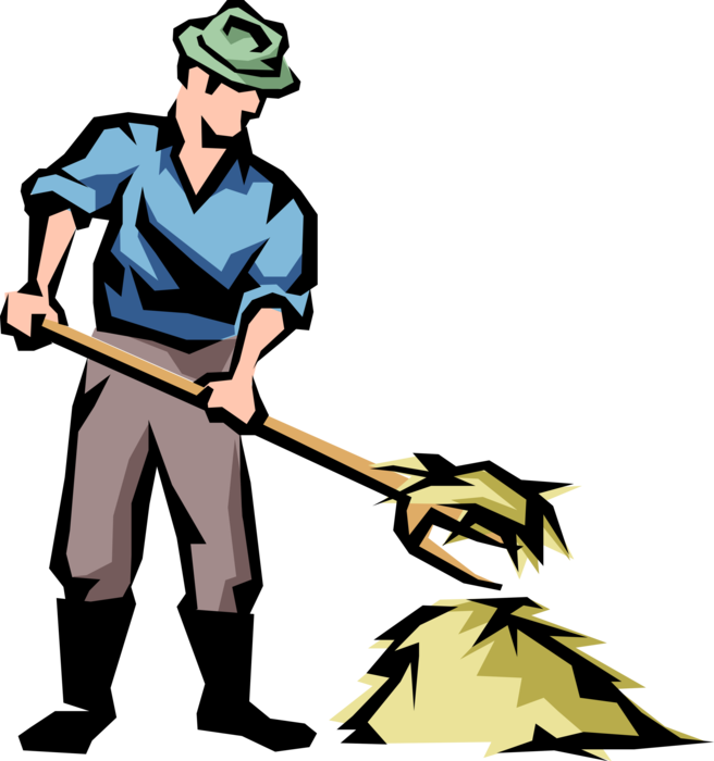 Vector Illustration Of Farmer With Pitchfork And Hay - Work On Farm Clipart (656x700)