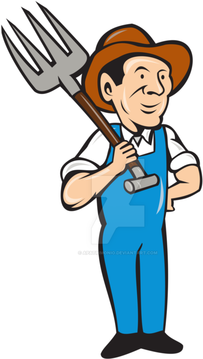 Farmer Pitchfork Shoulder Standing Cartoon By Apatrimonio - Farmer Pitchfork On Shoulder Circle Cartoon Round (719x1112)
