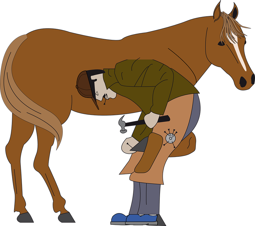 Horse With Blacksmith - Shoeing A Horse Clipart (813x720)