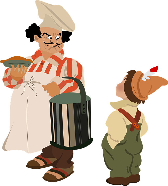 Chef, Boy, Cooking, Evil, Mustache, Pie, Bucket - Cartoon (1156x1280)