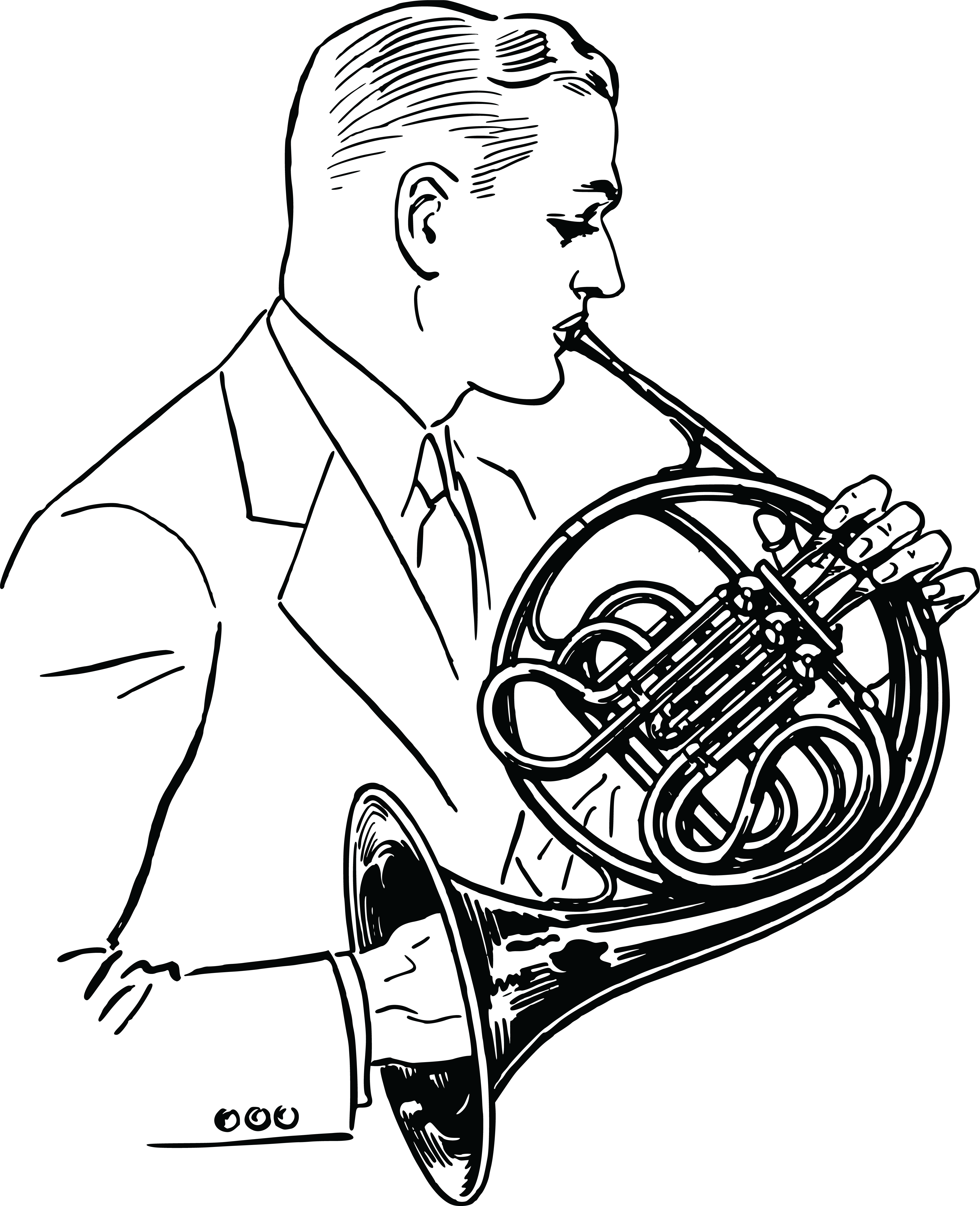 Free Clipart Of A Man Playing A French Horn - French Horn Player Clip Art (4000x4921)