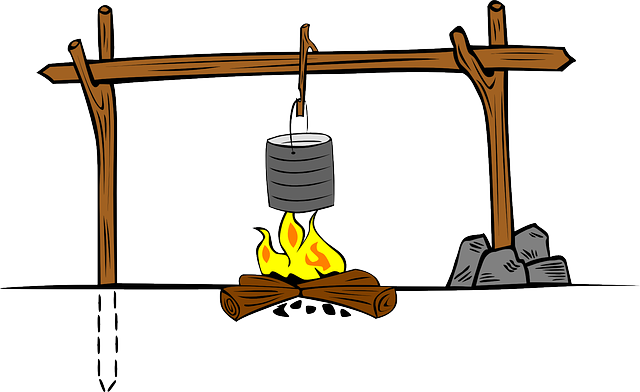 Campfire Cooking Crane - Cooking On Fire Clipart (640x392)